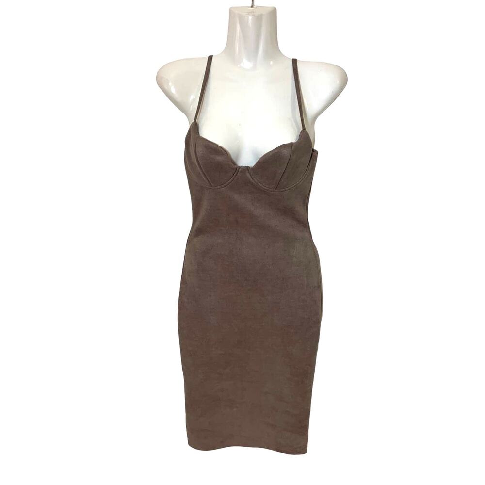 Women's Windsor Faux Suede Spaghetti Strap Party Dress Oatmeal Brown Size XS